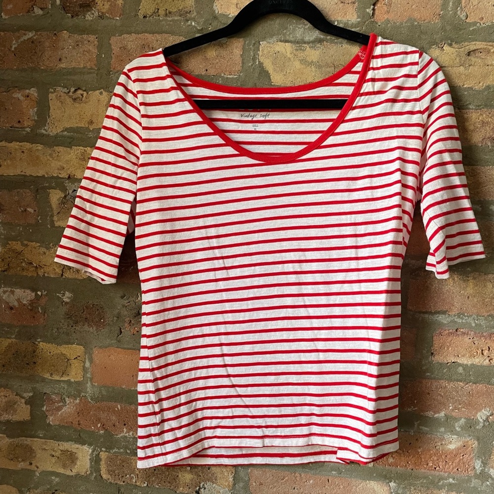 LOFT nautical red & white stripe short sleeve scoop neck T-shirt